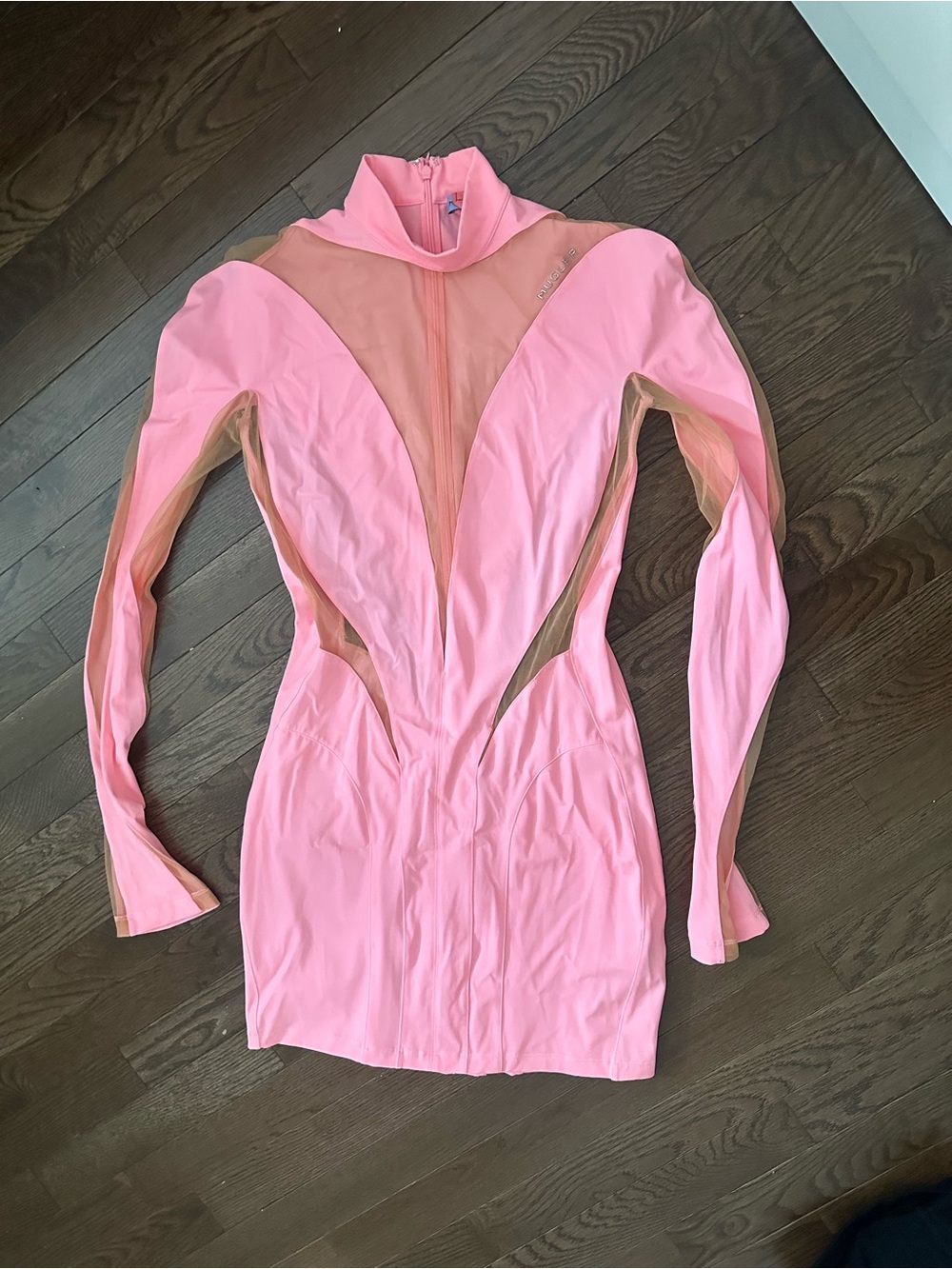 Mugler Pink Cutout Long-Sleeve Mini Dress